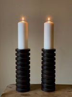 Load image into Gallery viewer, KEPT London Stock Pair of Brutalist wooden candle holders
