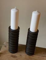 Load image into Gallery viewer, KEPT London Stock Pair of Brutalist wooden candle holders
