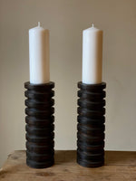 Load image into Gallery viewer, KEPT London Stock Pair of Brutalist wooden candle holders
