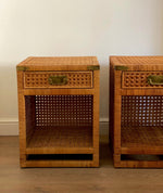Load image into Gallery viewer, KEPT London Pair of cane and wicker bedside tables
