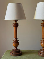 Load image into Gallery viewer, KEPT London Stock Pair of cherrywood turned table lamps
