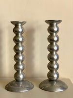 Load image into Gallery viewer, KEPT London Stock Pair of chrome bobbin candlesticks
