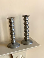 Load image into Gallery viewer, KEPT London Stock Pair of chrome bobbin candlesticks
