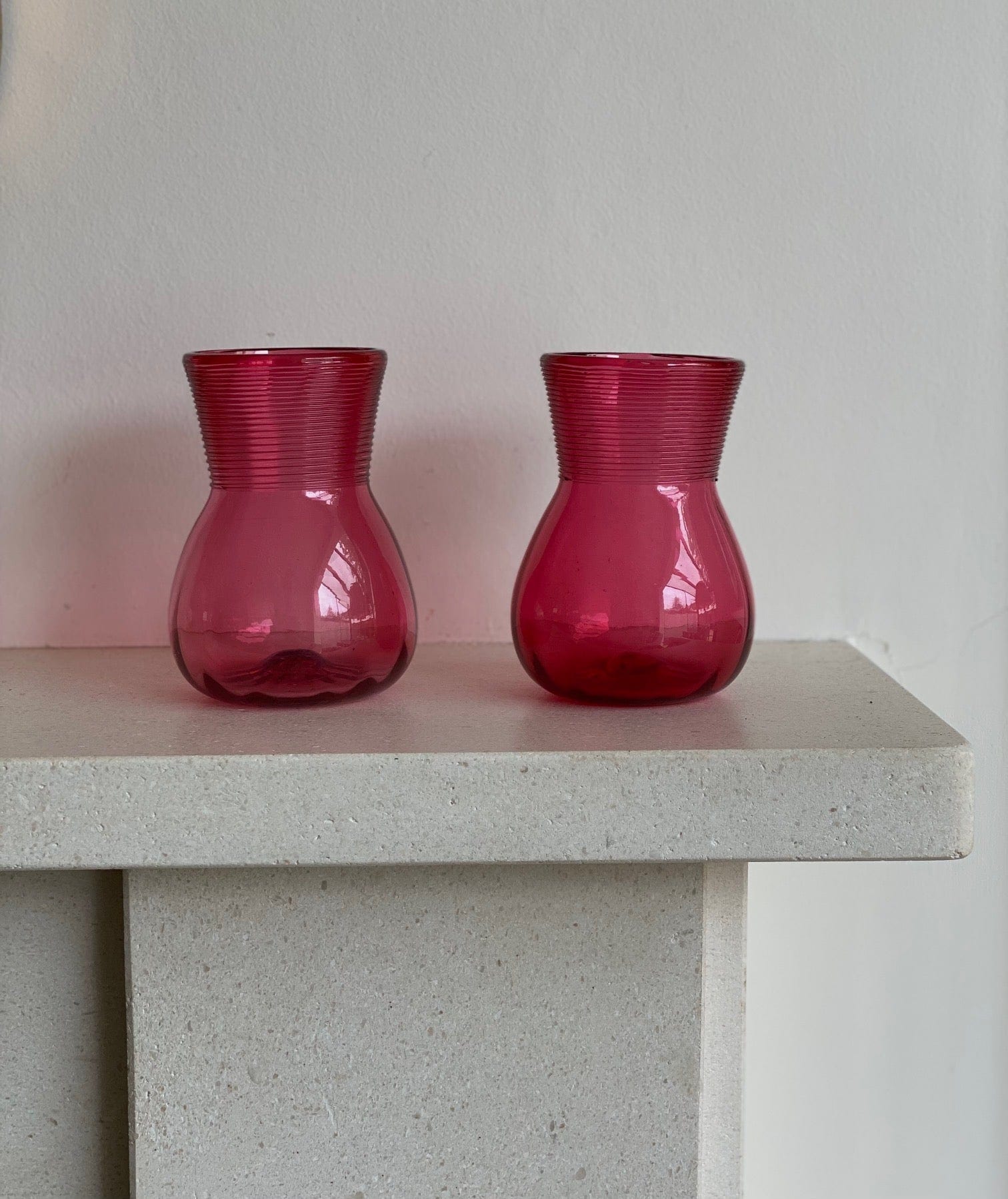 KEPT London Pair of cranberry bud vases