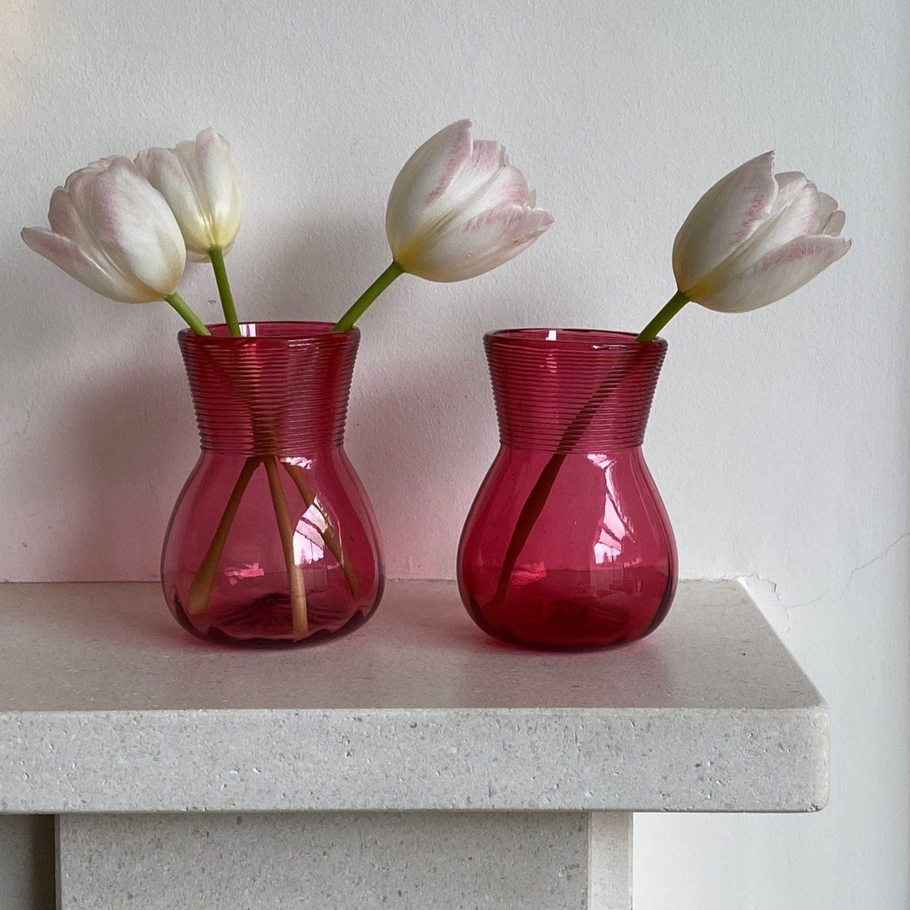 KEPT London Pair of cranberry bud vases