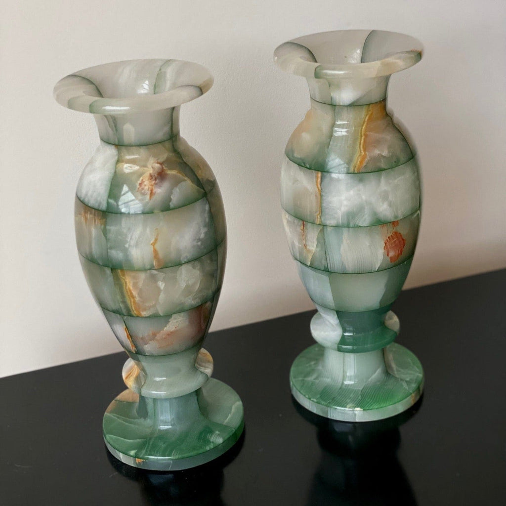 KEPT London Stock Pair of dark green onyx vases