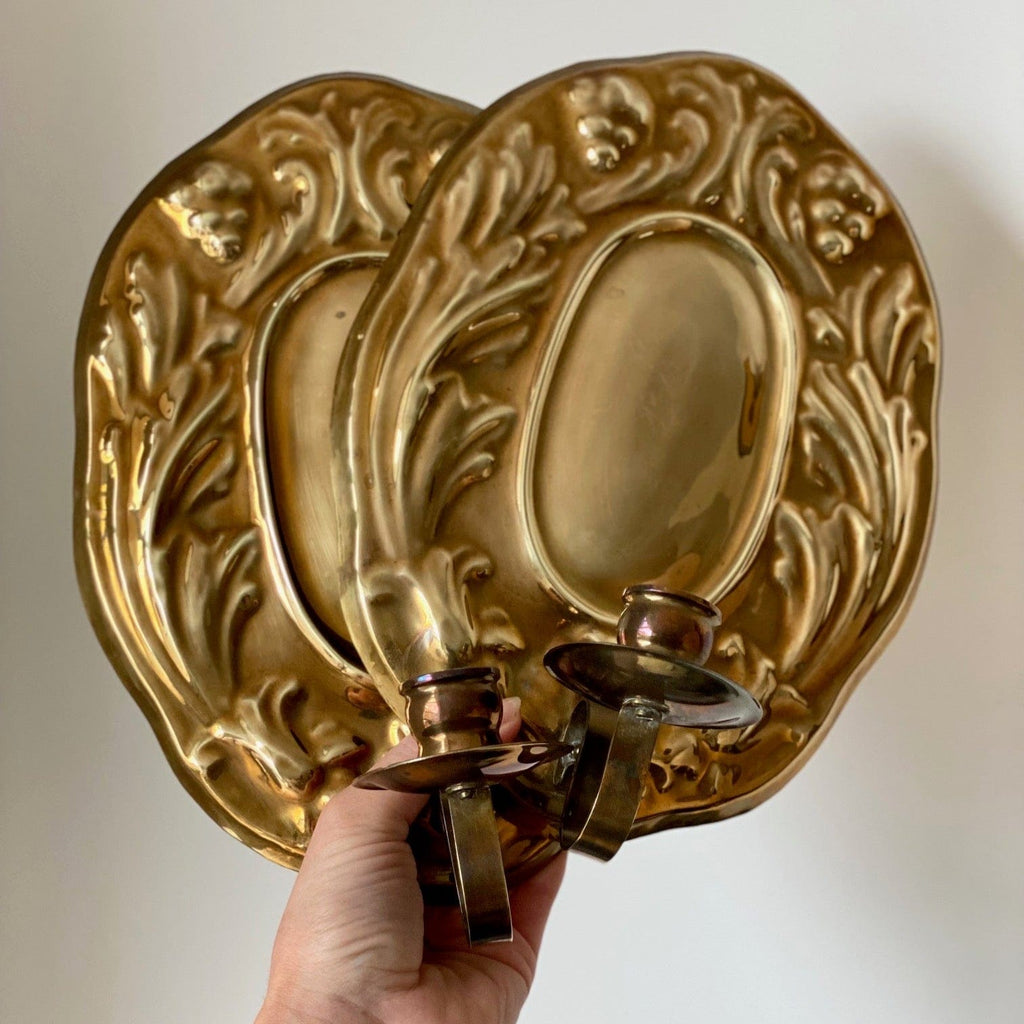 KEPT London Stock Pair of embossed wall sconces, Gusum, 1989