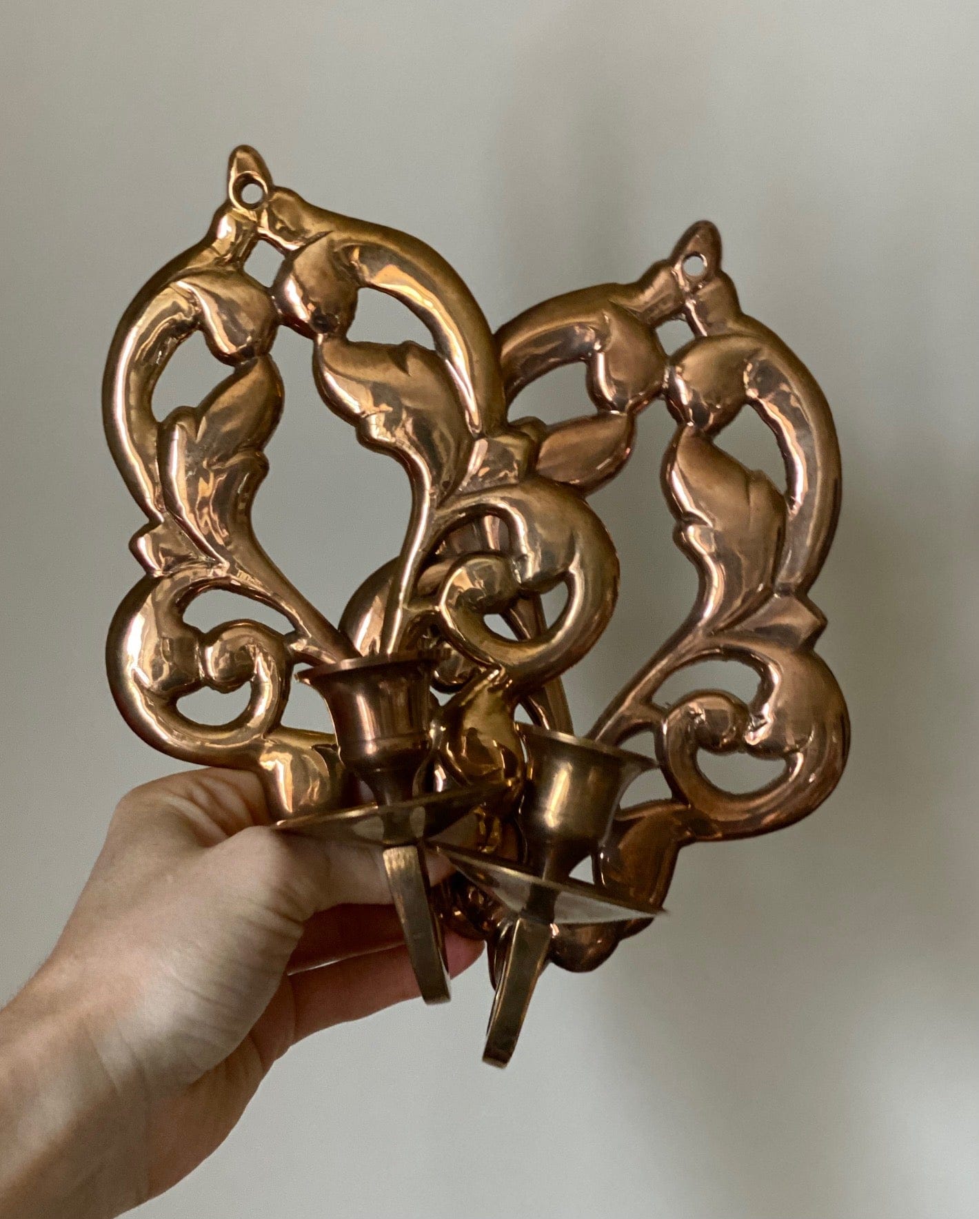 KEPT London Stock Pair of floral brass wall sconces