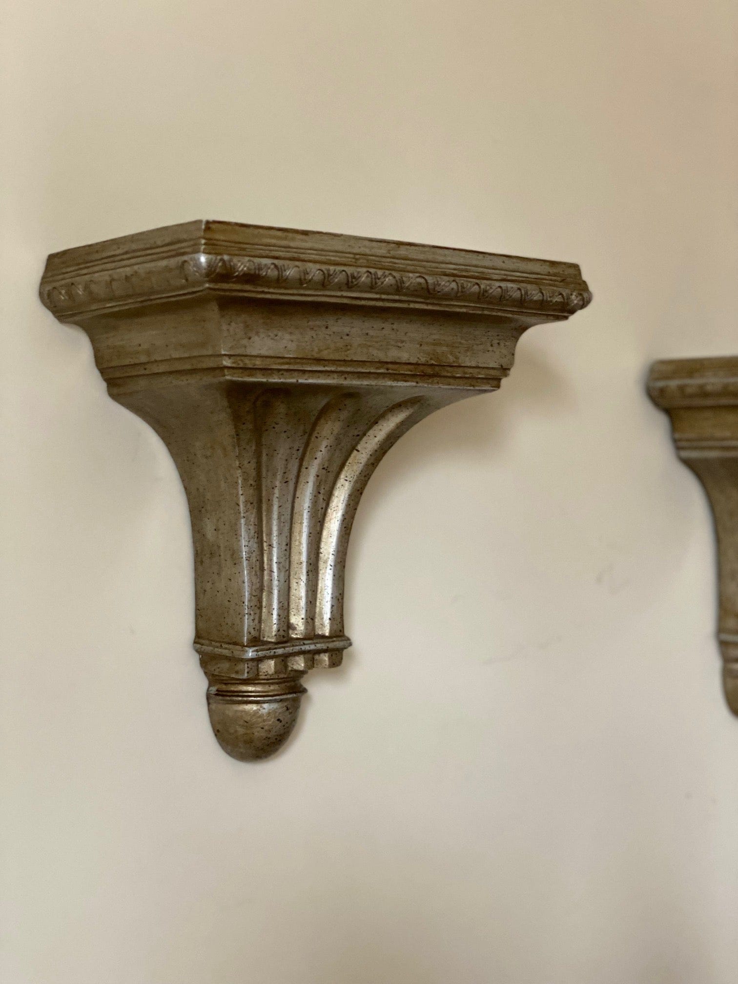 KEPT London Stock Pair of gilt wood fluted wall shelves