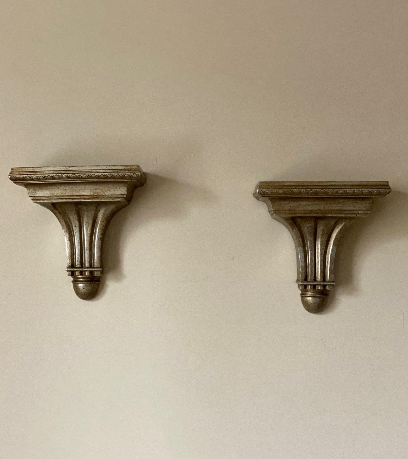 KEPT London Stock Pair of gilt wood fluted wall shelves