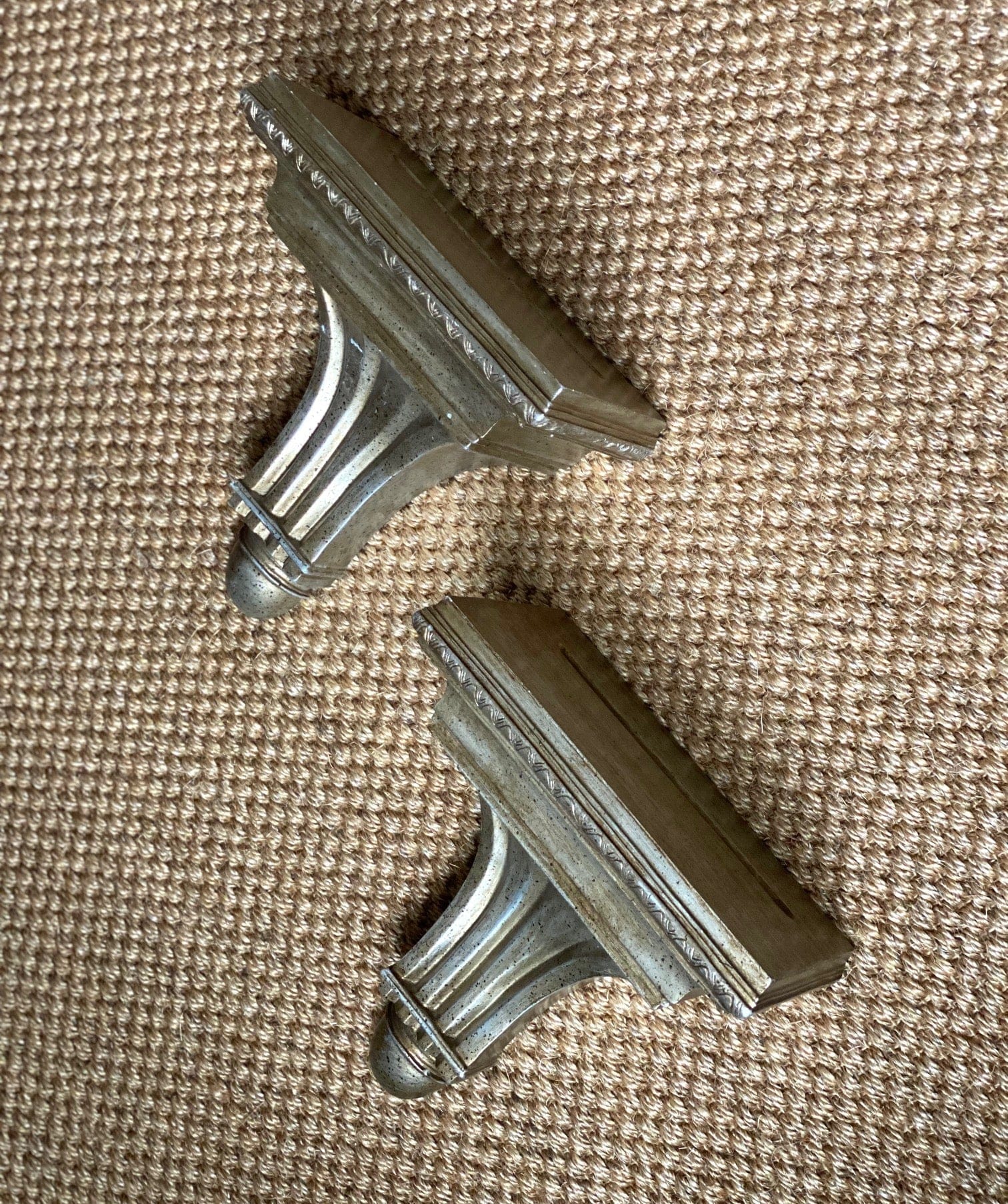 KEPT London Stock Pair of gilt wood fluted wall shelves