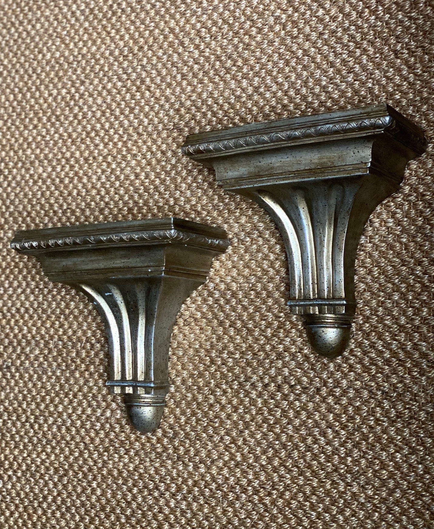 KEPT London Stock Pair of gilt wood fluted wall shelves