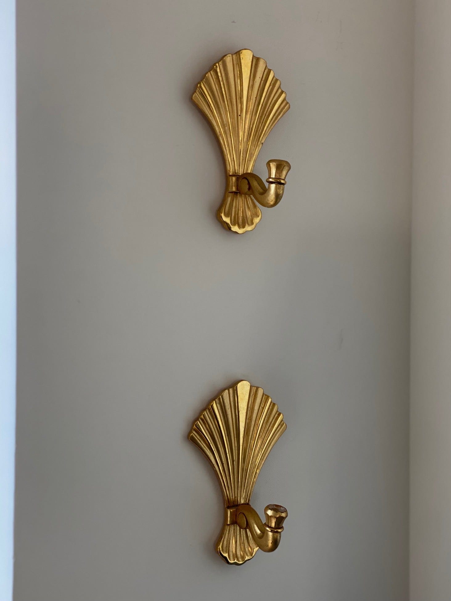 KEPT London Stock Pair of giltwood fan wall sconces