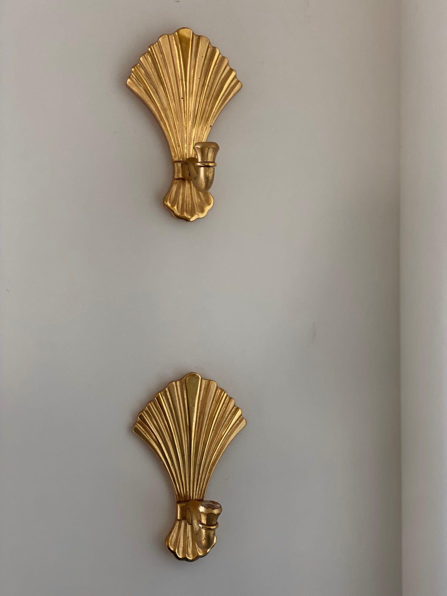 KEPT London Stock Pair of giltwood fan wall sconces