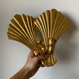 KEPT London Stock Pair of giltwood fan wall sconces