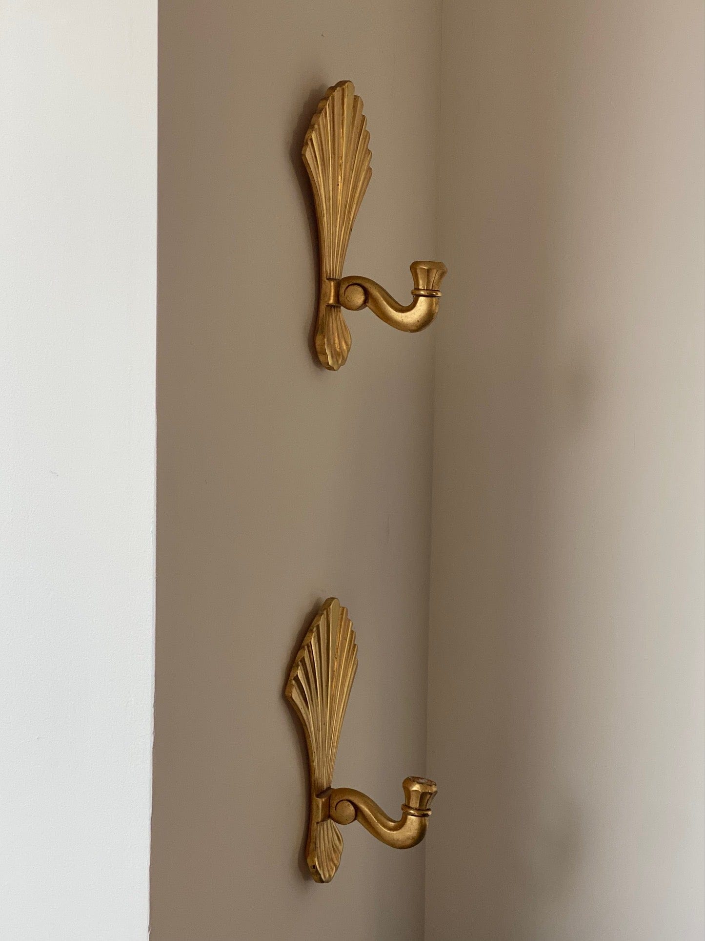 KEPT London Stock Pair of giltwood fan wall sconces