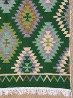 Load image into Gallery viewer, KEPT London Stock Pair of green and peach kilim style rugs
