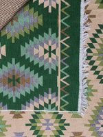 Load image into Gallery viewer, KEPT London Stock Pair of green and peach kilim style rugs
