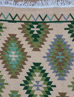 Load image into Gallery viewer, KEPT London Stock Pair of green and peach kilim style rugs
