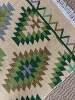 Load image into Gallery viewer, KEPT London Stock Pair of green and peach kilim style rugs
