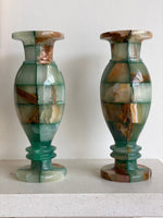 Load image into Gallery viewer, KEPT London Stock Pair of green checkered onyx vases
