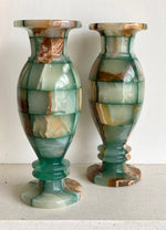 Load image into Gallery viewer, KEPT London Stock Pair of green checkered onyx vases
