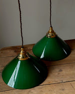 Load image into Gallery viewer, KEPT London Stock Pair of green glass pendant lampshades
