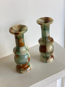 KEPT London Stock Pair of green onyx checkered vases