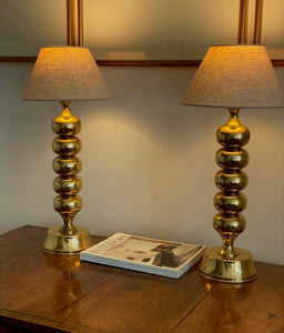 KEPT London Stock Pair of large brass bobbin table lamps