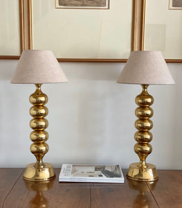 KEPT London Stock Pair of large brass bobbin table lamps