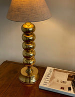 Load image into Gallery viewer, KEPT London Stock Pair of large brass bobbin table lamps
