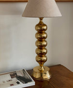 Load image into Gallery viewer, KEPT London Stock Pair of large brass bobbin table lamps
