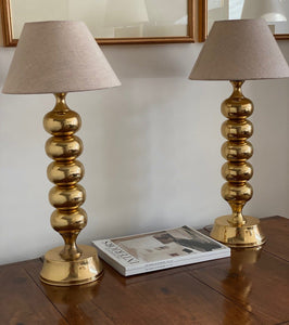 KEPT London Stock Pair of large brass bobbin table lamps