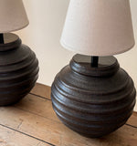 Load image into Gallery viewer, KEPT London Stock Pair of large brown ceramic lamps, Fogia
