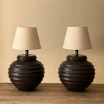 Load image into Gallery viewer, KEPT London Stock Pair of large brown ceramic lamps, Fogia

