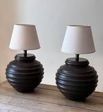 Load image into Gallery viewer, KEPT London Stock Pair of large brown ceramic lamps, Fogia
