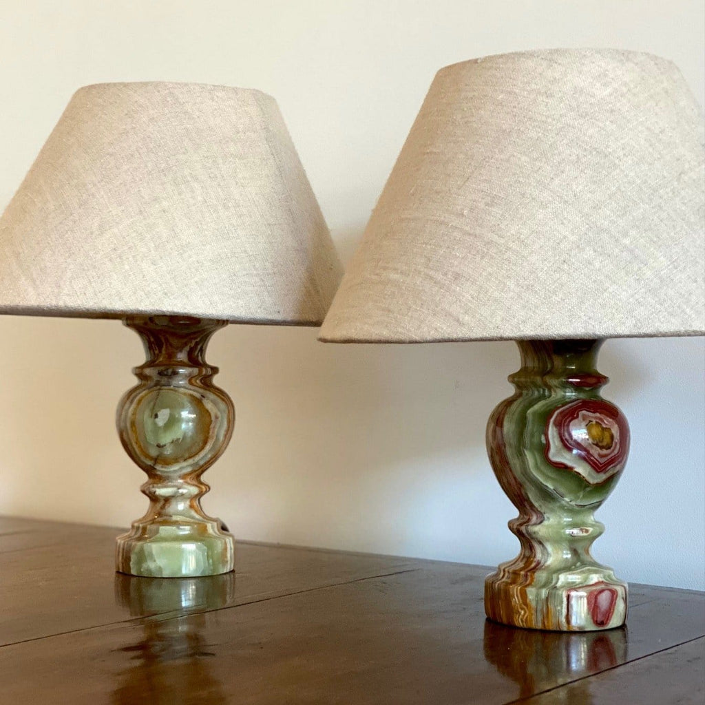 KEPT London Stock Pair of marbled onyx table lamps