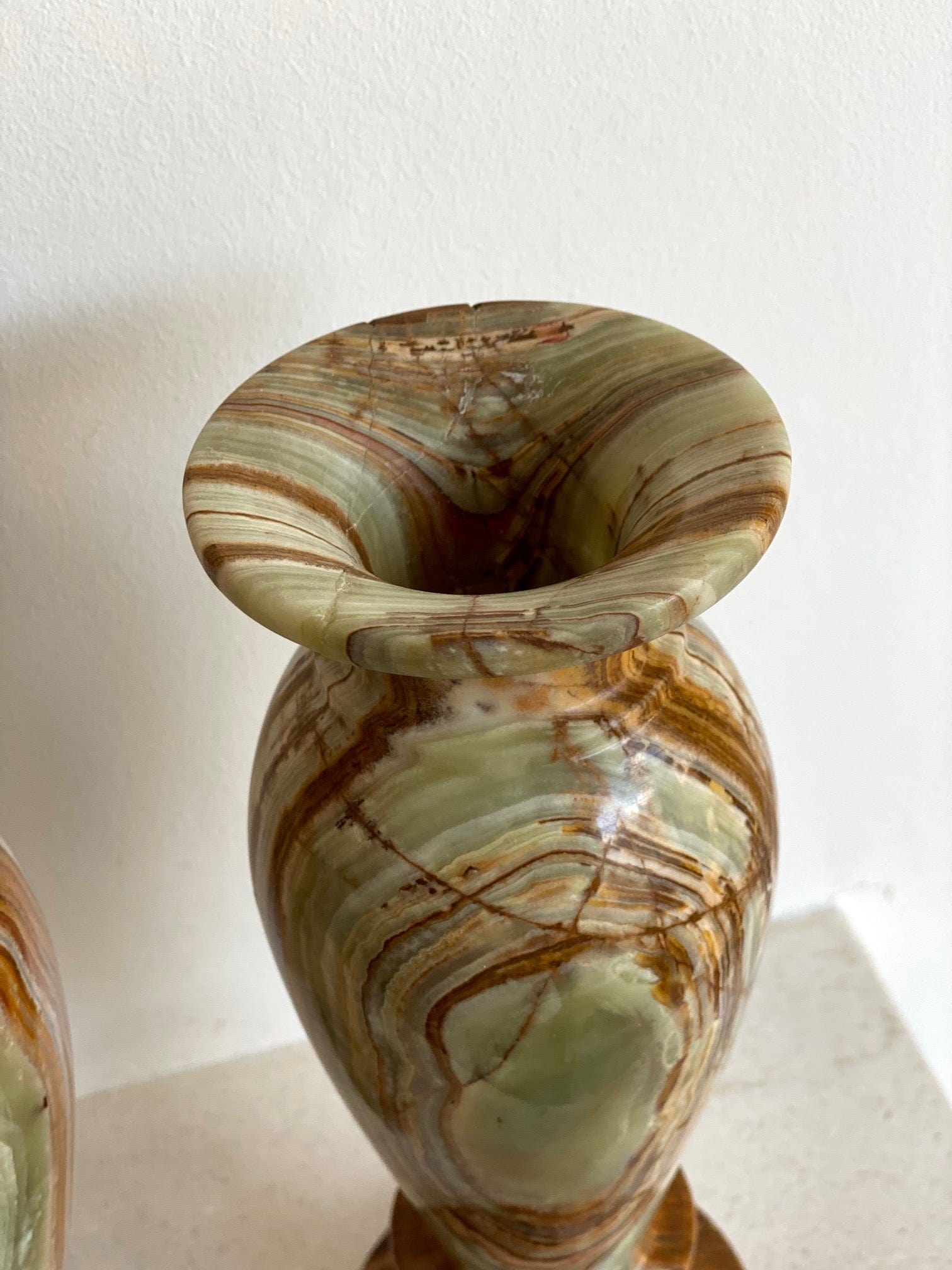 KEPT London Stock Pair of onyx marbled vases