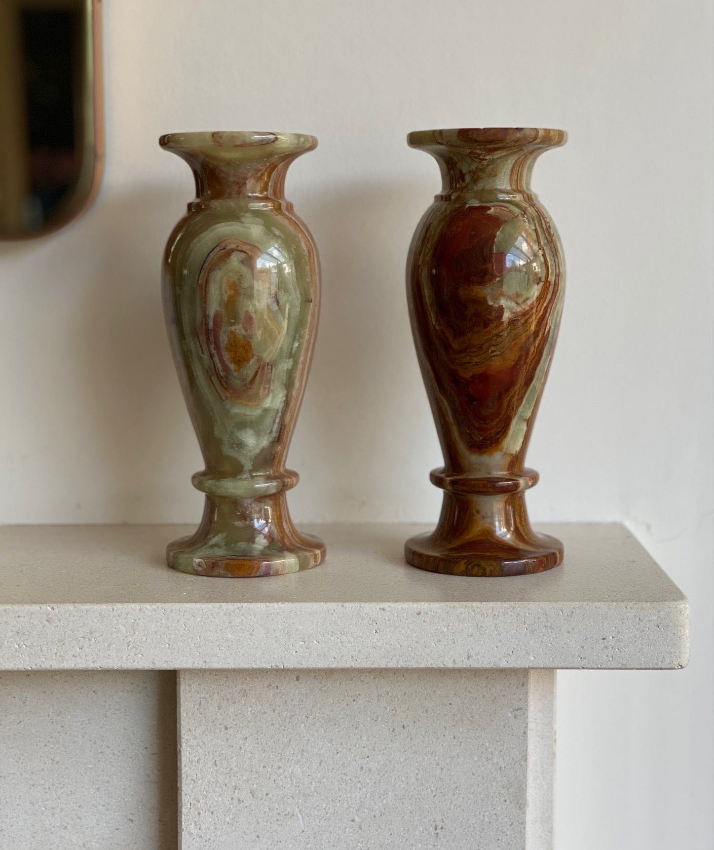 KEPT London Stock Pair of onyx marbled vases