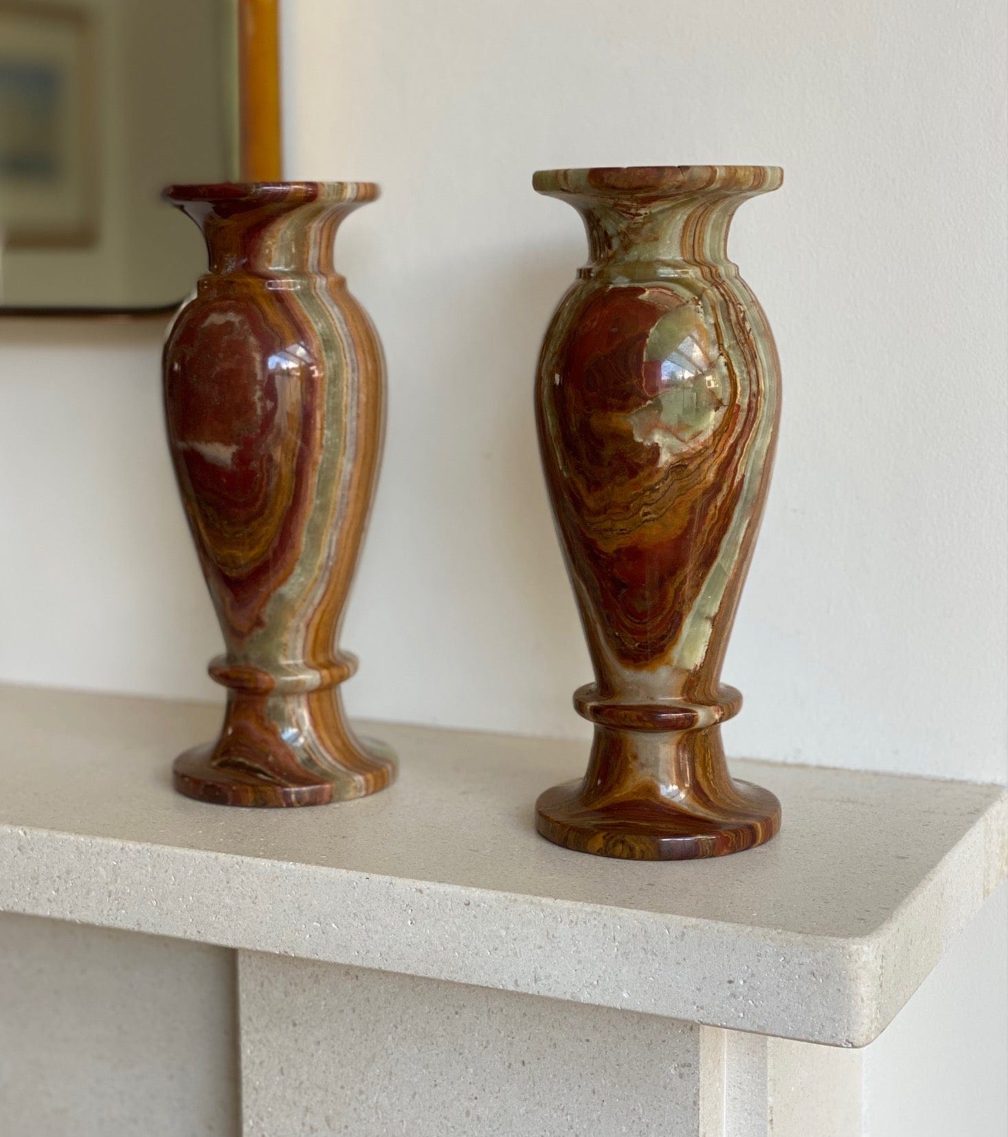 KEPT London Stock Pair of onyx marbled vases