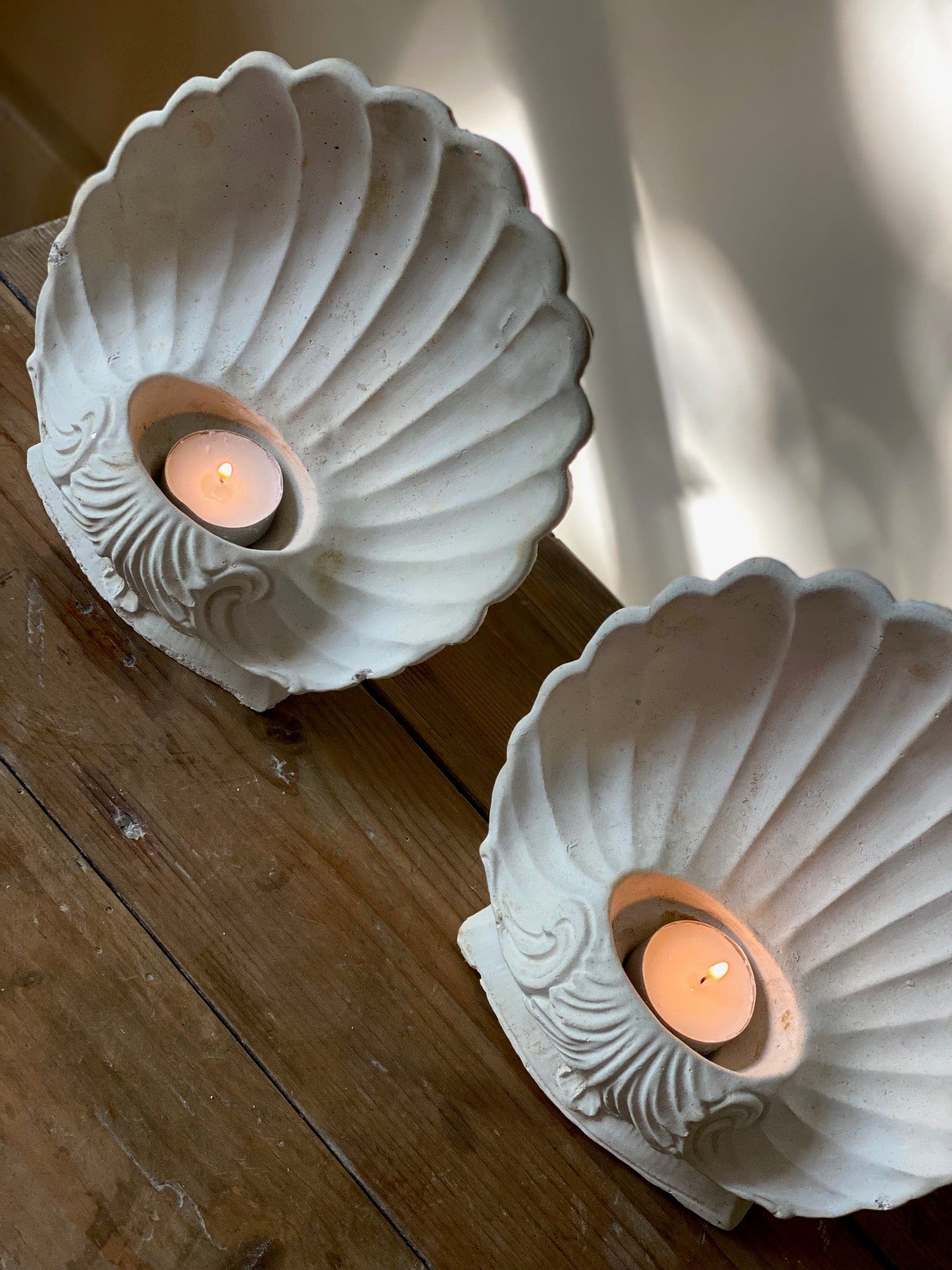 KEPT London Stock Pair of plaster cast shell candle holders