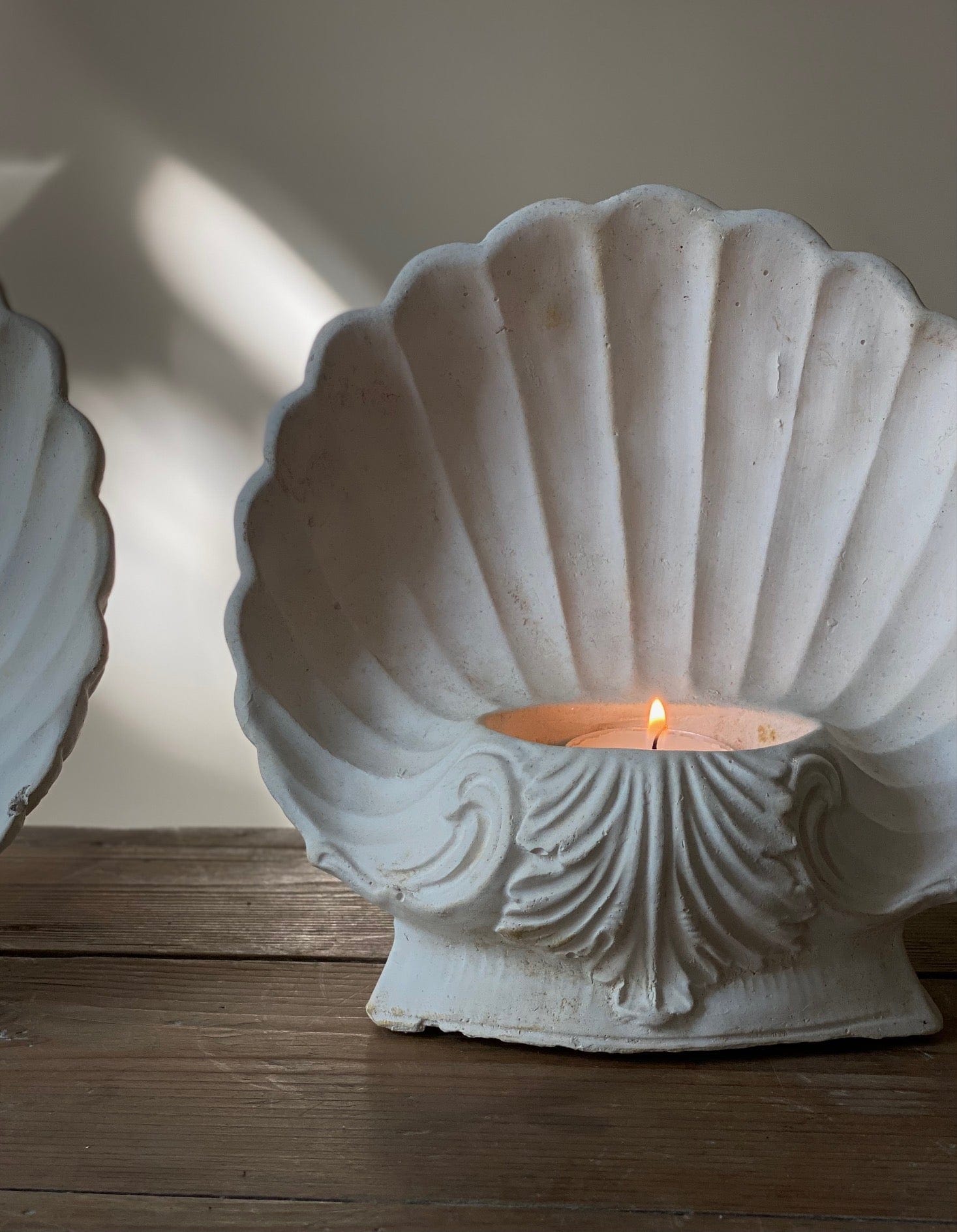 KEPT London Stock Pair of plaster cast shell candle holders