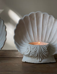 KEPT London Stock Pair of plaster cast shell candle holders