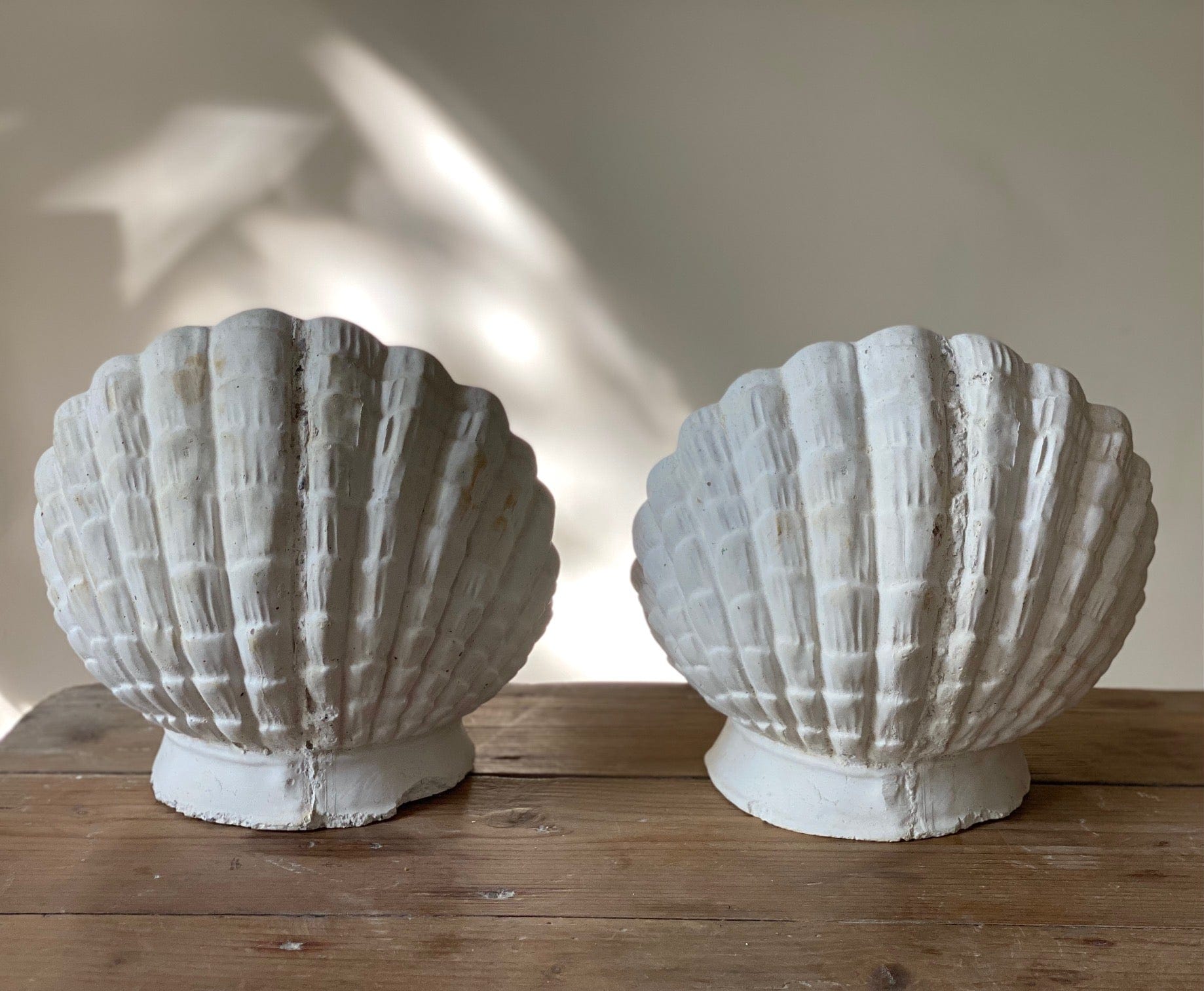KEPT London Stock Pair of plaster cast shell candle holders