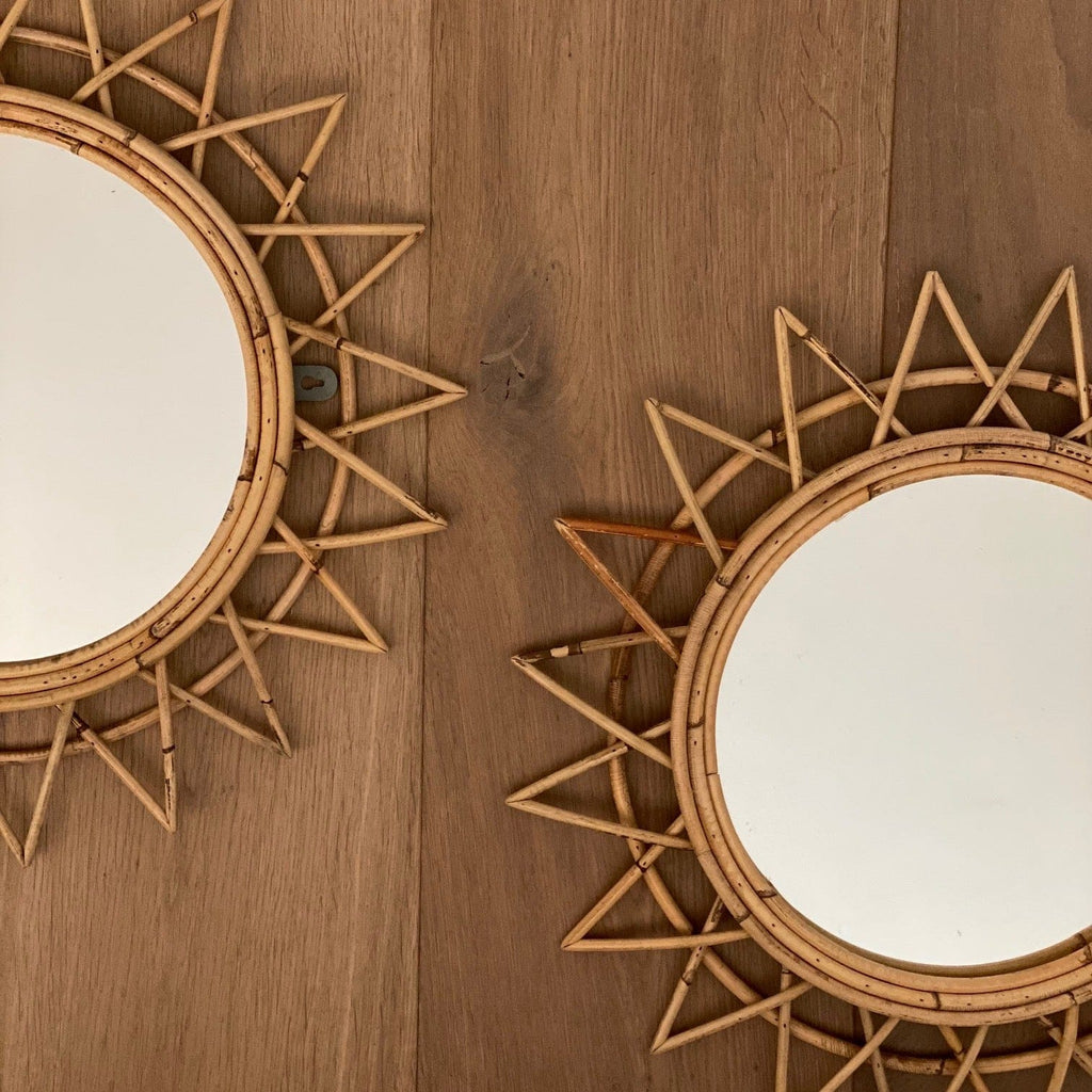 KEPT London Stock Pair of sunburst bamboo mirrors