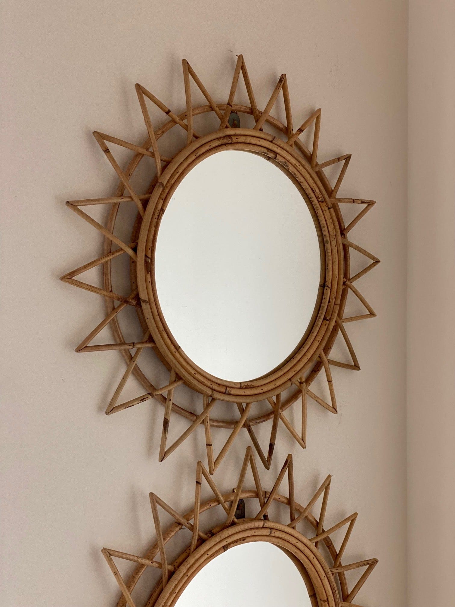 KEPT London Stock Pair of sunburst bamboo mirrors