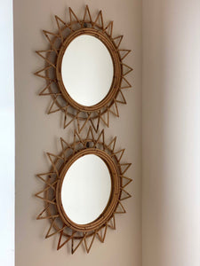 KEPT London Stock Pair of sunburst bamboo mirrors