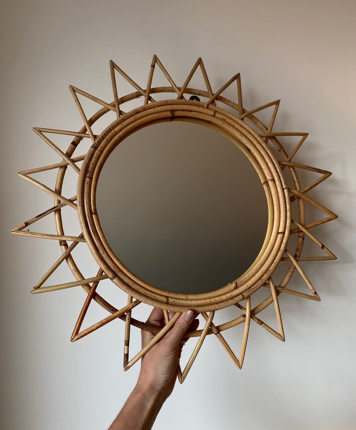 KEPT London Stock Pair of sunburst bamboo mirrors