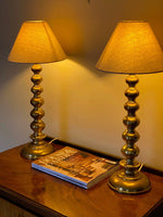 Load image into Gallery viewer, KEPT London Stock Pair of tall brass bobbin table lamps
