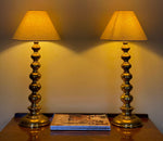 Load image into Gallery viewer, KEPT London Stock Pair of tall brass bobbin table lamps
